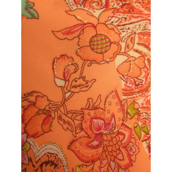 Y2K Floral Paisley Bow Front Chiffon Midi‎ Dress Flutter Sleeve 12 Fairy Grunge - Picture 5 of 7